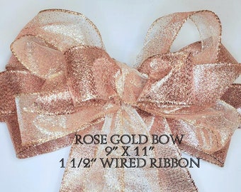 Handmade Rose Gold Bow for Elegant Wedding, Christmas Wreath, Gift Top, Bridal Bow, Swag, Mantle, Millenary Supply, Hat, Staircase, Tree Top