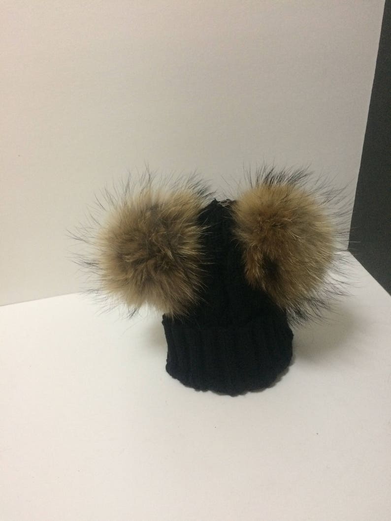raccoon fur pom pom hat baby