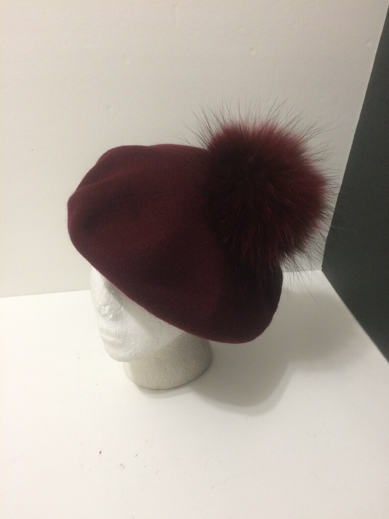 Beret Wine Red with Optional Removable Large Real Genuine Raccoon fur Pom pom. French Beret 100/% Angora Wool