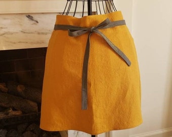 Linen Half Apron, Adult, Golden Yellow linen