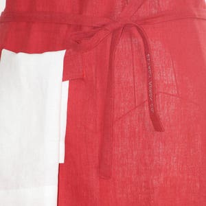 Red Linen Apron with Hand Towel, Mid-Length image 3