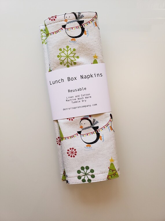 Lunch box napkins, Christmas Penguins, Set of 2, 10 x 10 inches