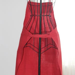 Red Linen Apron with Hand Towel, Mid-Length image 6