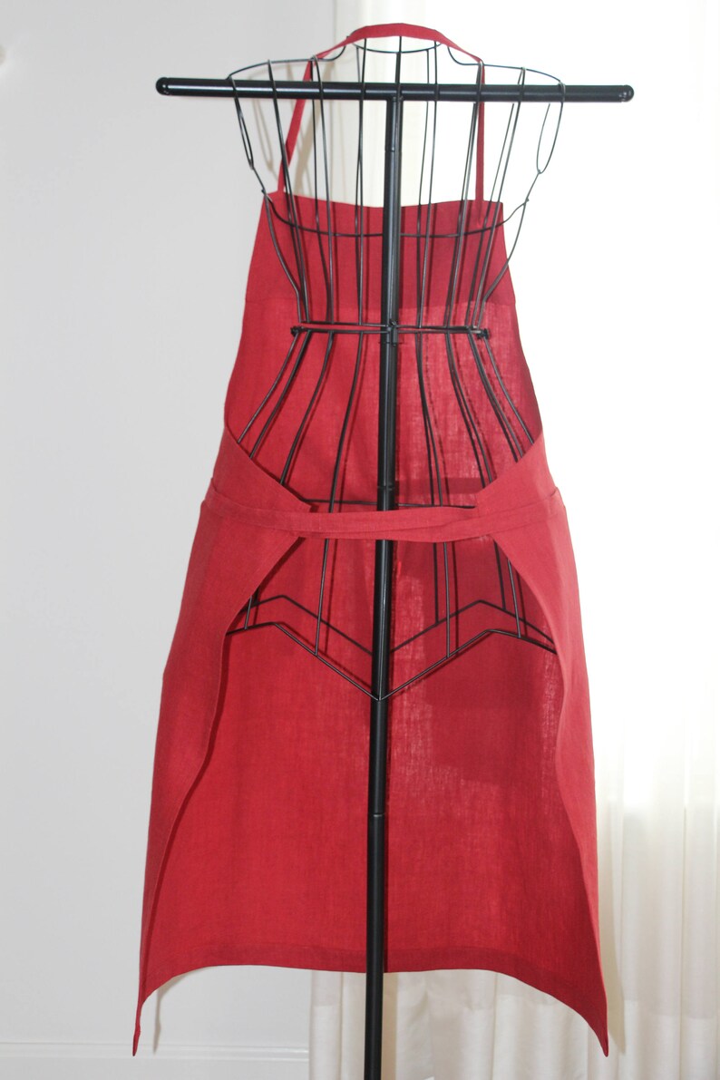 Red Linen Apron with Hand Towel, Mid-Length image 6