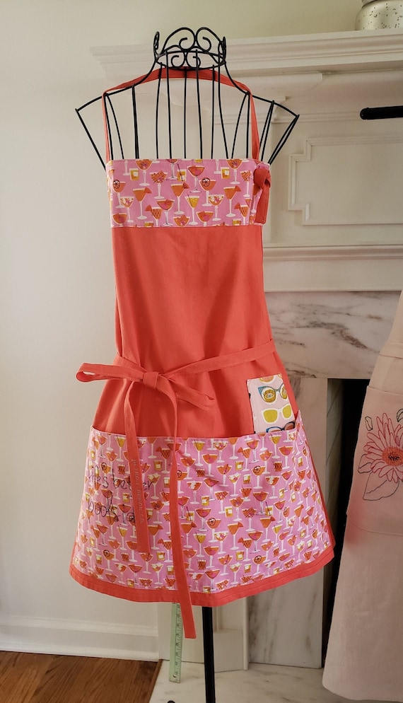 Linen Apron, summer time fun with cocktails and embroidery