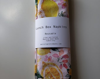 Lunch Box Napkins, Lemons, Set of 2, 10 X 10 inches, reusable