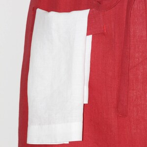 Red Linen Apron with Hand Towel, Mid-Length image 2