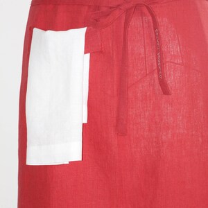 Red Linen Apron with Hand Towel, Mid-Length image 4