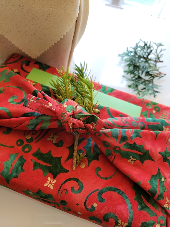Christmas Cotton Furoshiki Wrap, Set of 2, 20 x 20 inches