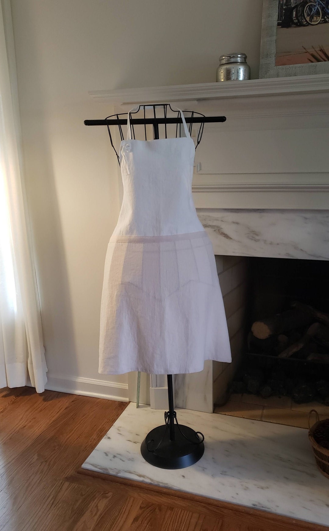 Bib Apron in Color Blocked Pink and White Linen - Etsy