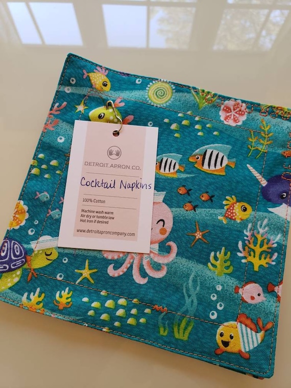 Cocktail Napkins, Set of 2, Cotton, 6 x 6 inches