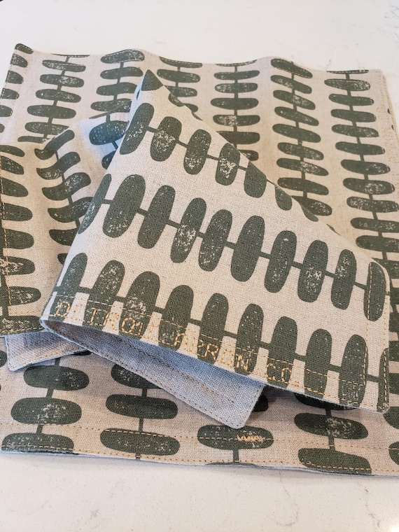 Set of 3 Mid Century Modern Linen Lunch Napkins, Reusable Bento Cloth