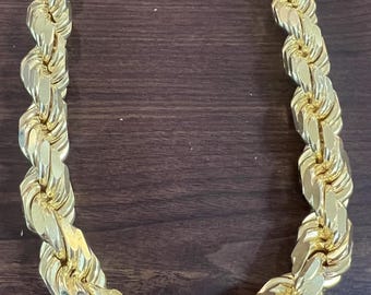 Sterling Silver 925 Gold plated 18  MM Solid Diamond cut Rope Chain, 24”