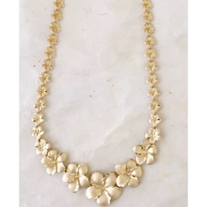 Solid 14 Karat Hawaiian Diamond cut Plumeria flower Necklace