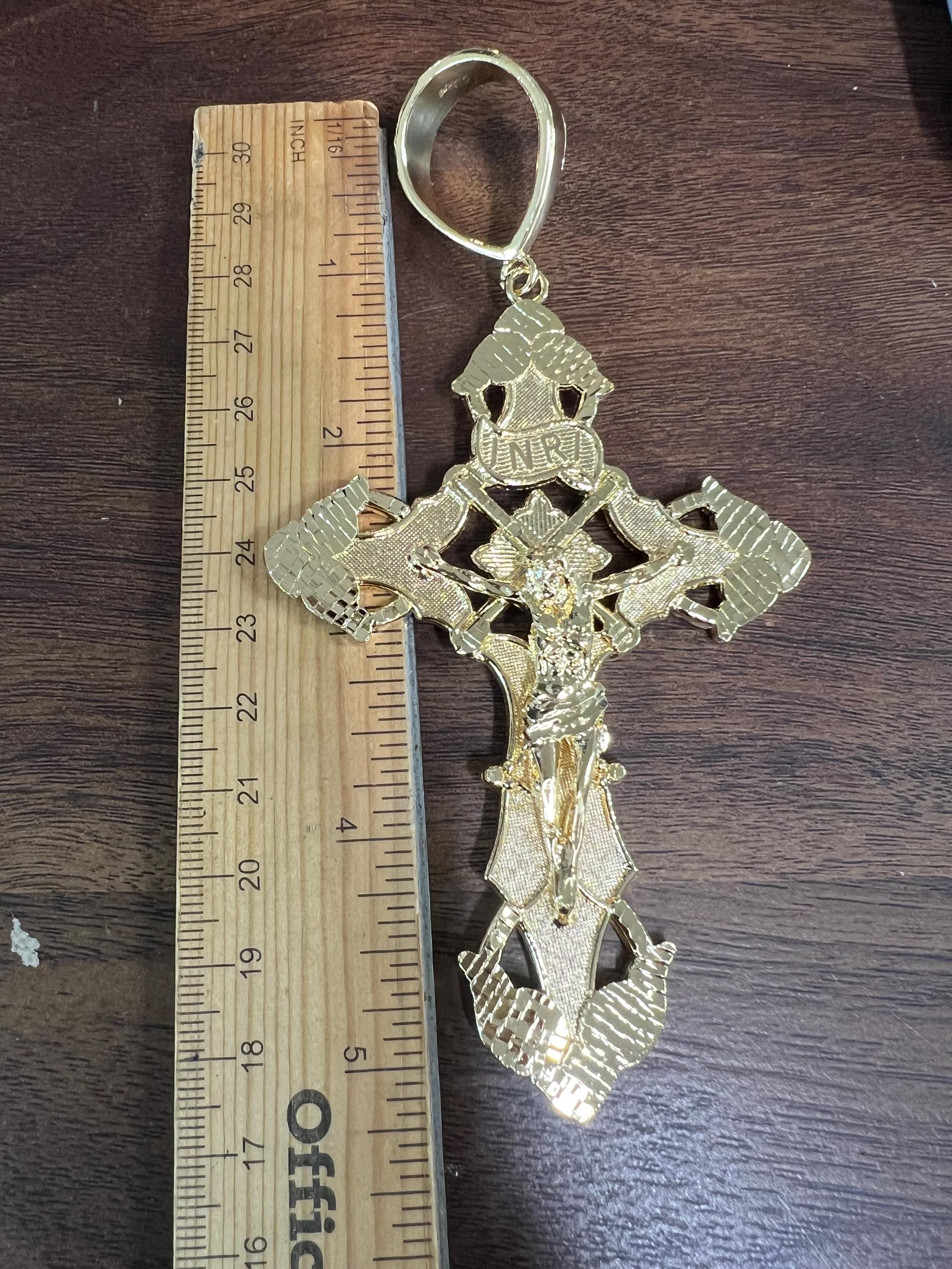 Crucifix Sterling Silver Gold Plated INRI Jesus Cross Pendant XL - Etsy