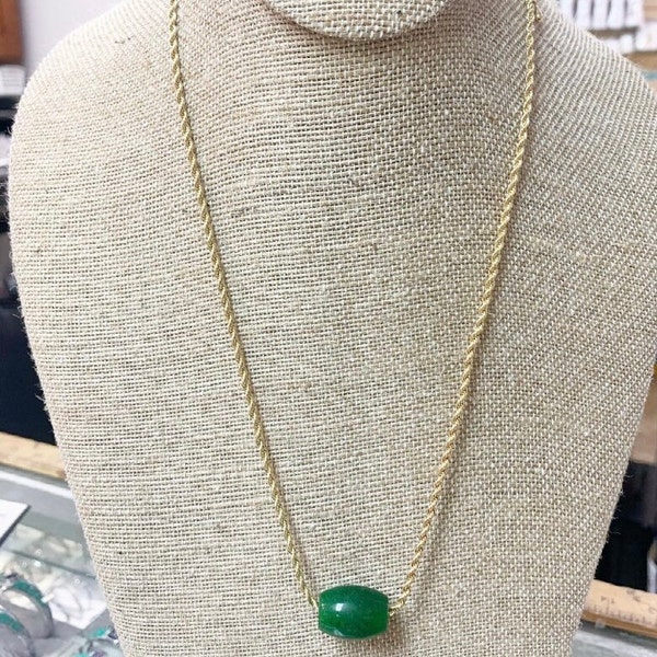 Green Jade barrel rope chain  necklace set