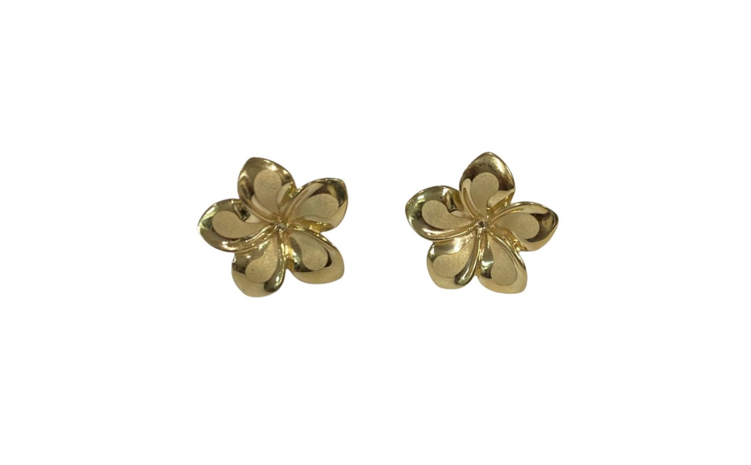 ■VINTAGE HOLLYWOOD■ Plumeria Earrings VH2336EA007B 14K Gold Plumeria Flower Earrings | The Hawaii Store