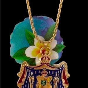 Coat of Arms Multicolor  Hawaii Pendant with Gold Plated Rope Chain Necklace