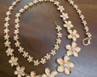 Sterling silver rose gold   plumeria flower cz  hawaii  chain necklace