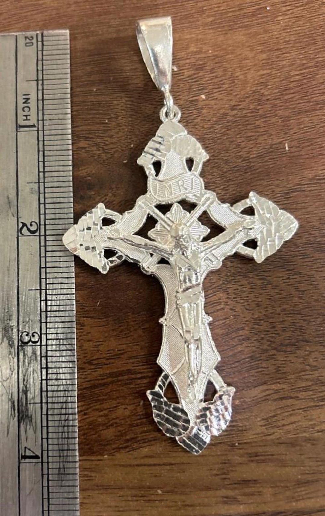 Sterling Silver Inri Diamond- Cut Jesus Cross Crucifix L Pendant - Etsy