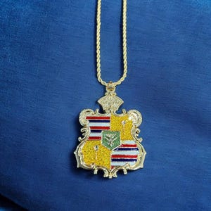 Coat of Arms Multicolor  Hawaii flag  Pendant with Gold Plated Rope Chain Necklace