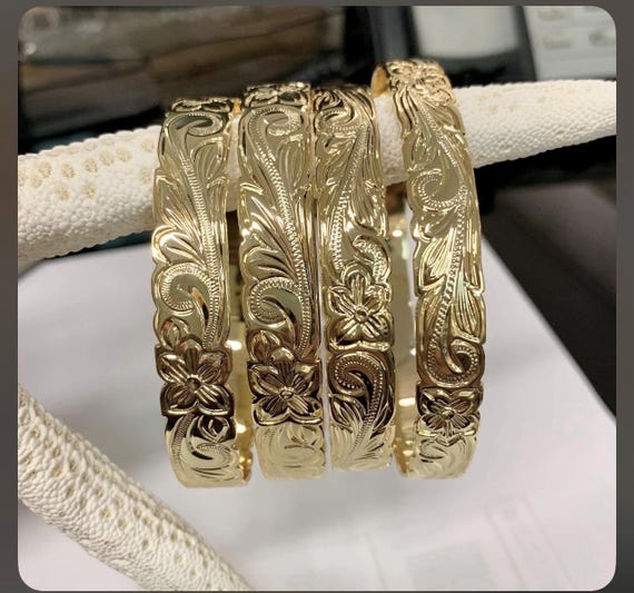 14k Gold Plated Plumeria Flower Bangle Bracelet Hawaii, 12mm