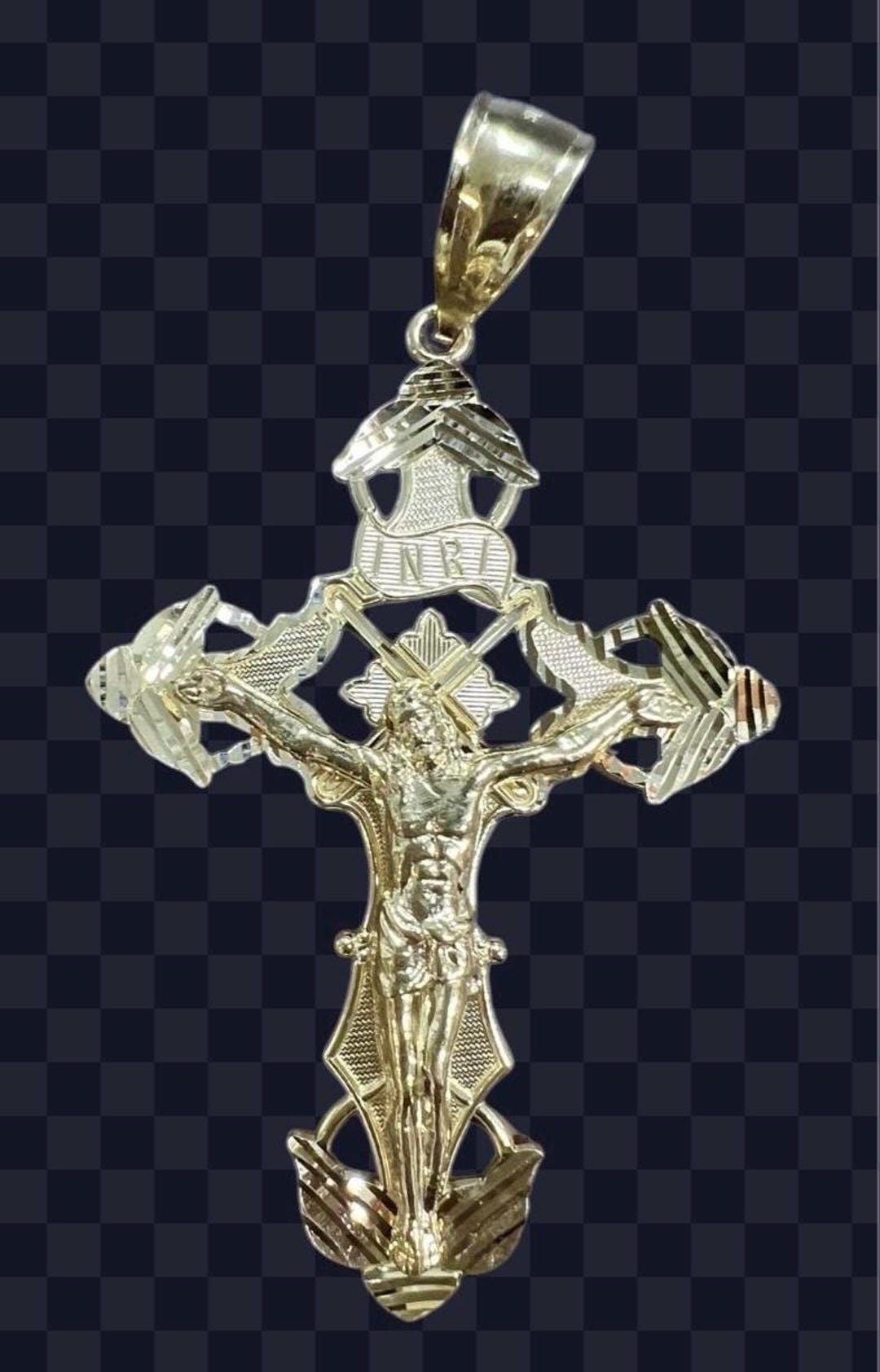 14k Solid Gold Jesus Cross Inri Pendant - Etsy