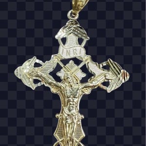 14k solid gold Jesus cross Inri  pendant