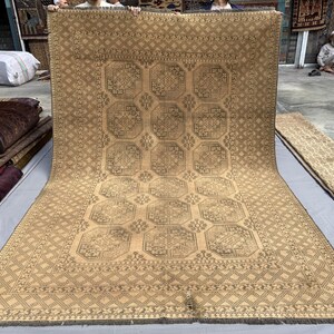 7x9 ft Antique Turkmen Ersari Rug, 1920s Hand Knotted Wool Carpet, Terracotta Faded Area Rug, Tribal Large Living Room, Dining Room Boho Rug