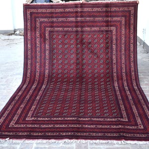 7x10 Fine Bokhara Vintage Turkmen Rug/ Authentic Handmade Afghan Rug/ Hand Knotted Wool Oriental Rug/ Mowri Gul Bukhara Rug/ Living Room Rug