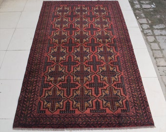 4x6 Handmade Wool Baluch Rug, Vintage Afghan Tribal Rug