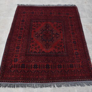 3&#39;5 x 4&#39;7 Feet, Unique vintage hand knotted afghan turkmen khal muhammadi rug, Best small red rug, Afghan rug, Vintage rug, Oushak rug, 3x5