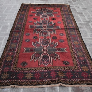 4&#39;2 x 8&#39;4 Ft, Beautiful handmade vintage afghan tribal baluch area rug, 100% wool rug, Afghan rug, Vintage rug, Tribal rug, Antique rug, 4x8
