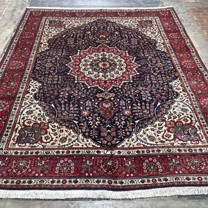 10 x 13 vintage Kaukasisch tapijt/fijn marineblauw antiek Turkmeens oosters tapijt/groot handgeknoopt wollen vloerkleed/slaapkamertapijt/woonkamertapijt