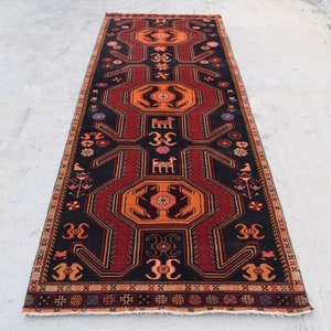 3&#39;7 x 9&#39;9 Ft, Beautiful hand knotted vintage caucasian azerbaijan runner rug, 100% wool caucasian rug, Vintage rug, Rug runner, Antique rug