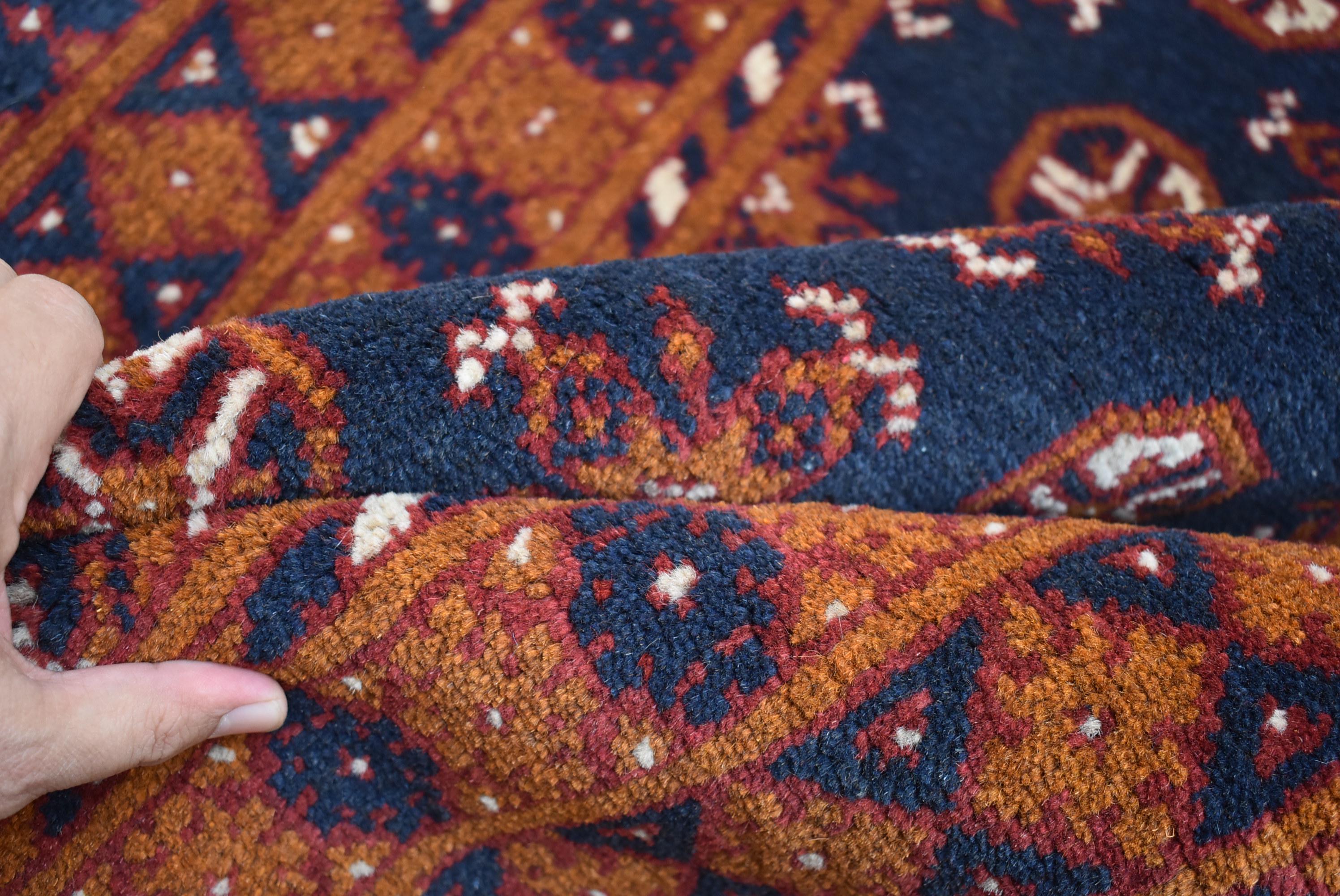 ヴィンテージ トルクメン ボハラ ランナーラグ、3x10 ネイビーブルー