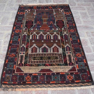 3&#39;1&quot; x 5&#39;5&quot;, Gorgeous handmade vintage afghan tribal baluch wool rug, Small blue vintage rug, Antique rug, Oushak rug, Oriental rug, 3x5 rug