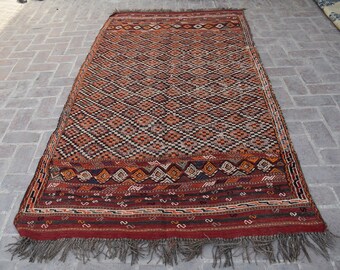 Antique Afghan Kilim Rug, Handwoven Wool Ghalmouri, 5x9 ft