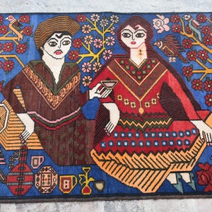 2&#39;8 x 4&#39;10 Ft, Gorgeous handmade vintage afghan baluch pictorial rug, 100% wool tribal rug, Afghan rug, Vintage rug, Oriental rug, 3x5 rug