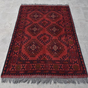 3&#39;2 x 5 Feet, Beautiful vintage handmade afghan turkmen khal muhammadi rug, Best small red rug, Afghan rug, Vintage rug, Oushak rug, 3x5 rug