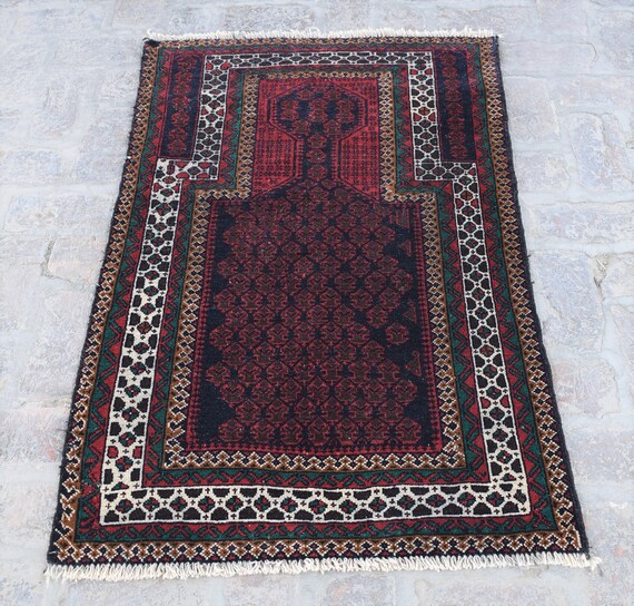 70s vintage】151cm×91cm アフガンラグ バルーチ族 刺繍 ヴィンテージ