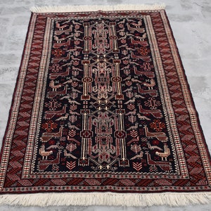 3&#39;2 x 4&#39;7 Feet, Fine quality vintage handmade afghan tribal baluch pictorial rug, Very unique baluch rug, 100% wool rug, Antique rug, 3x5