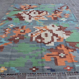 6&#39;7 x 9&#39;9 Ft, Beautiful handmade vintage afghan tribal ghalmouri kilim rug, 100% wool area rug, Afghan rug, Vintage rug, Oushak rug, 6x9 rug