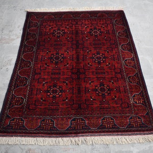 3&#39;5 x 4&#39;10 Ft, Beautiful vintage handmade afghan turkmen khal muhammadi rug, Best small red rug, Afghan rug, Vintage rug, Wool rug, 3x5 rug