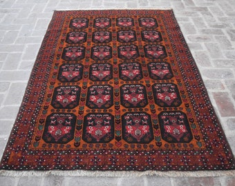 5x7 Handmade Afghan Baluch Wool Area Rug, Vintage Tribal Design