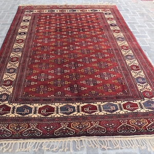 8&#39;1 x 12&#39;2 Feet, Beautiful vintage handmade afghan tribal bukhara area rug, Large afghan wool rug, Vintage rug, Hand knotted rug, Rug 9x12