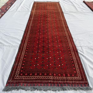 3x10 ft Vintage Turkmen Bashiri Runner Rug, 1960s Afghan Fine Hand Knotted Wool Rug, Traditional Red Hallway Runner, Kitchen or Entryway Rug