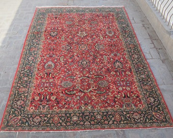 6x9 Hand Knotted Vintage Caucasian Rug, Floral Wool Area Rug