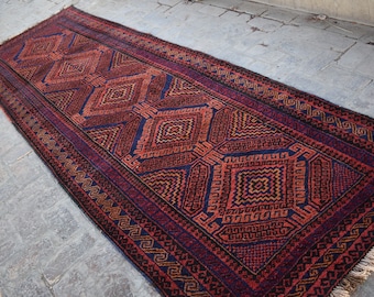 ヴィンテージ トルクメン ボハラ ランナーラグ、3x10 ネイビーブルー