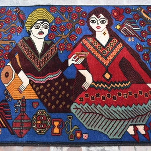 2&#39;9 x 4&#39;7 Ft, Unique handmade vintage afghan baluch small pictorial rug, 100% wool tribal rug, Afghan rug, Vintage rug, Oushak rug, 3x5 rug